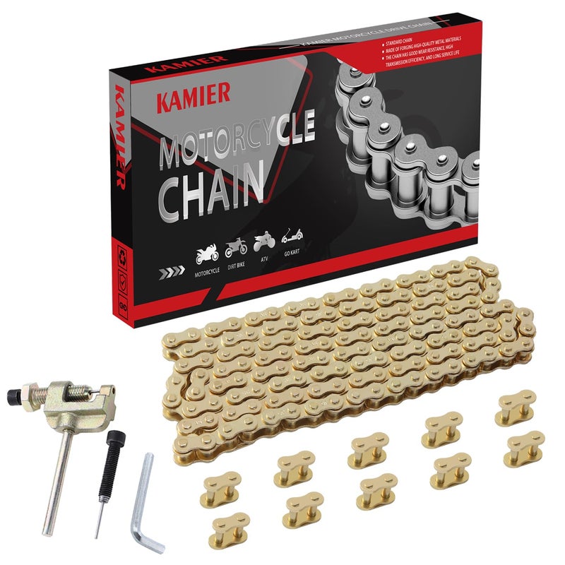 KAMIER #35 Drive Chain 140 Links Gold with Chain Breaker Tool for 79cc 97cc 100cc 2.8hp Coleman CT100U CC100X RB100 Mega Monster Moto MMB80 MMB105 Baja Doodle Bug DB30 Motovox Mini Bike Go Kart Parts - Image 1